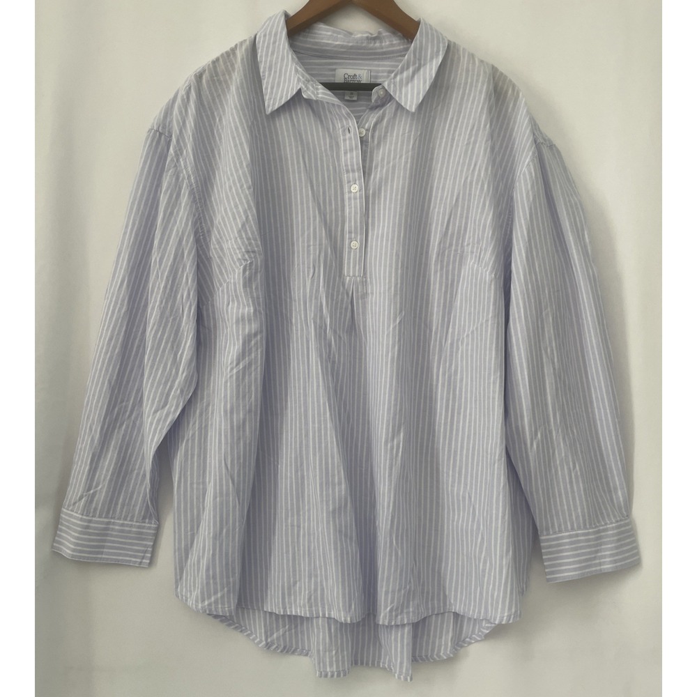 NEW Women's Top Blouse 2X 100% Cotton Pinstriped Lightweight Preppy Beach Summer